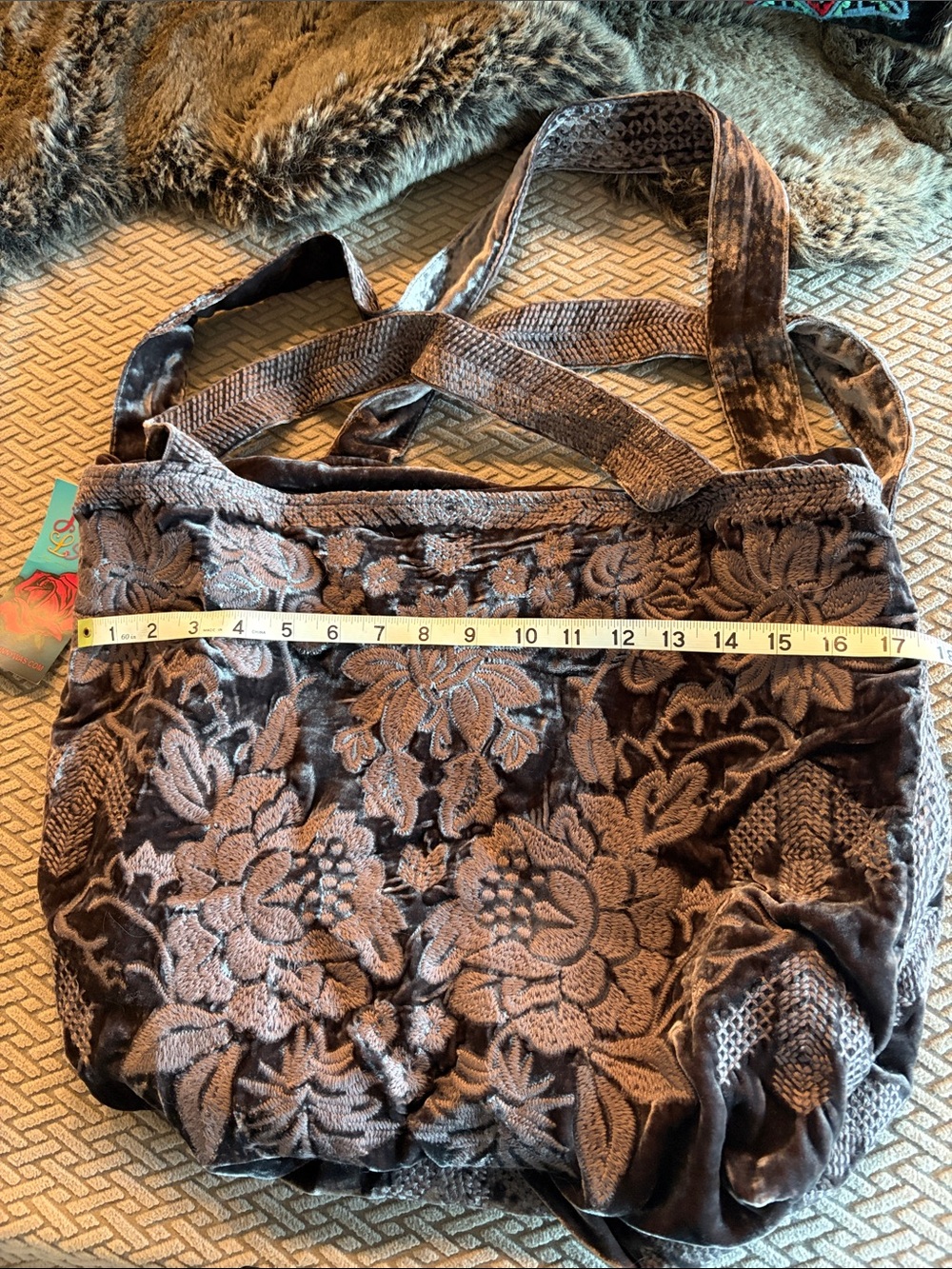 Johnny Was Brown Floral Velvet Tote